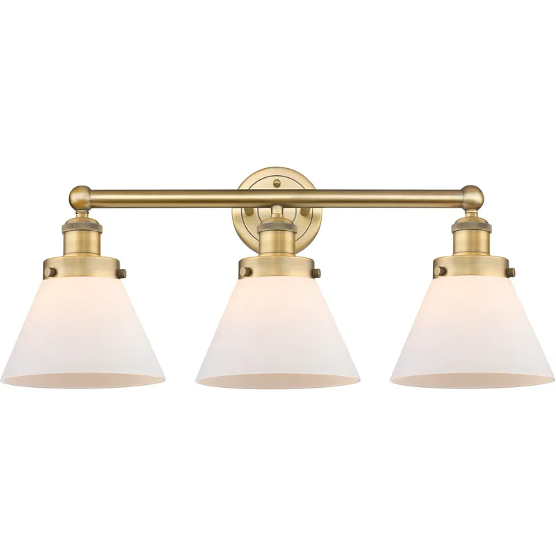 Cone 3 Light 25.75 inch Brushed Brass Bath Vanity Light Wall Light in Matte White