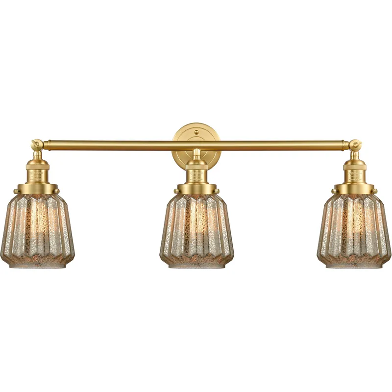 Franklin Restoration Chatham LED 30 inch Satin Gold Bath Vanity Light Wall Light in Mercury Glass, Franklin Restoration