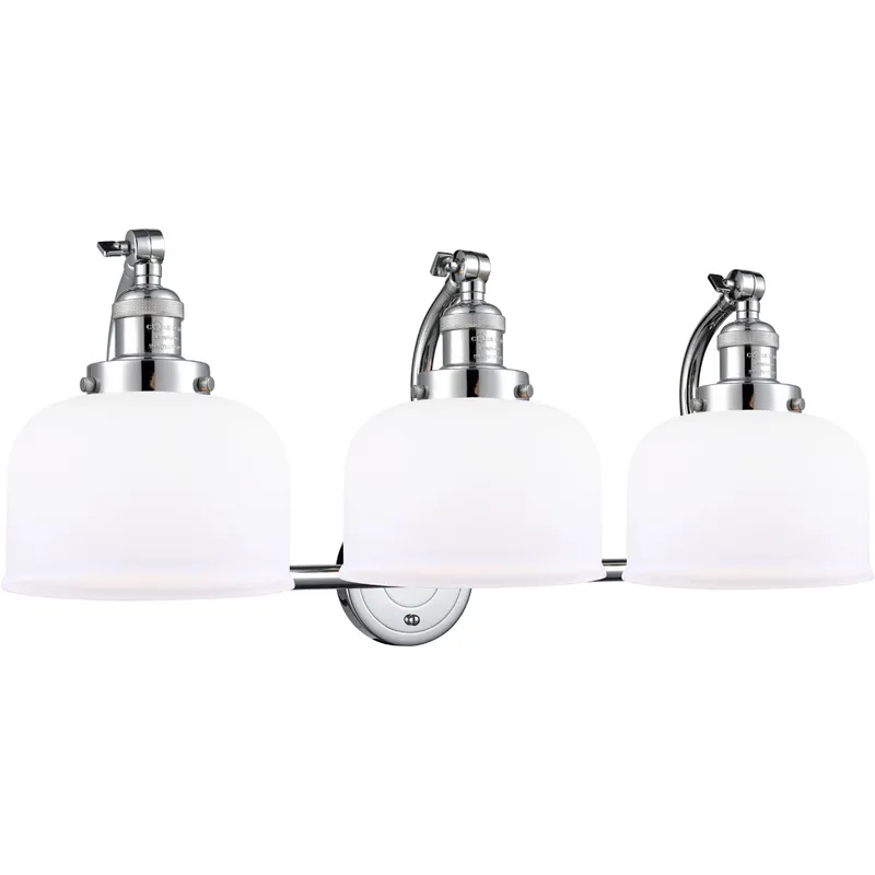Franklin Restoration Large Bell LED 28 inch Polished Chrome Bath Vanity Light Wall Light in Matte White Glass, Franklin Restoration