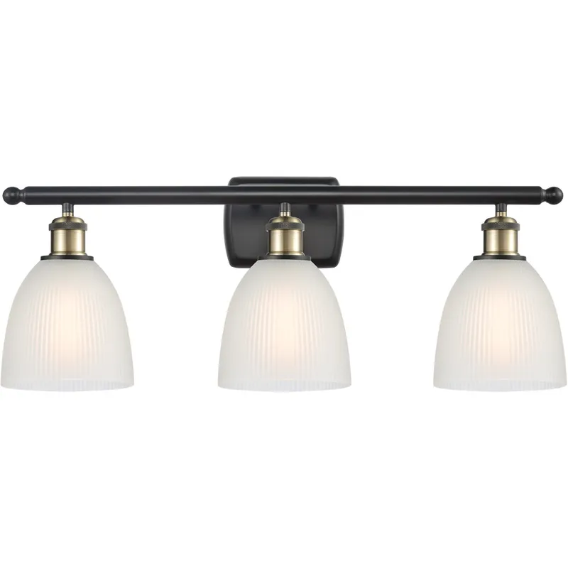 Ballston Castile 3 Light 26 inch Black Antique Brass Bath Vanity Light Wall Light in White Glass, Ballston