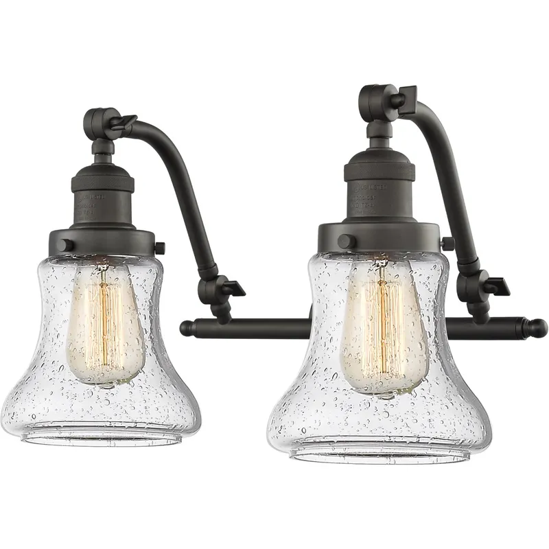Franklin Restoration Bellmont 2 Light 18 inch Oil Rubbed Bronze Bath Vanity Light Wall Light in Seedy Glass, Franklin Restoration