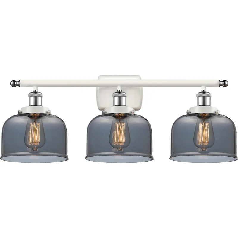 Ballston Large Bell LED 26 inch White and Polished Chrome Bath Vanity Light Wall Light in Plated Smoke Glass