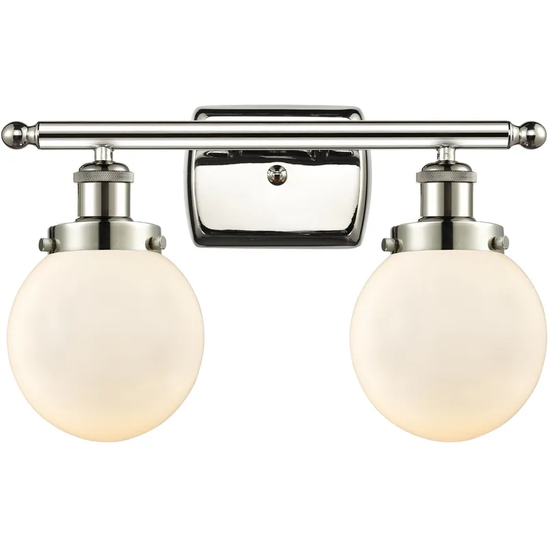 Ballston Beacon 2 Light 16 inch Polished Nickel Bath Vanity Light Wall Light in Matte White Glass