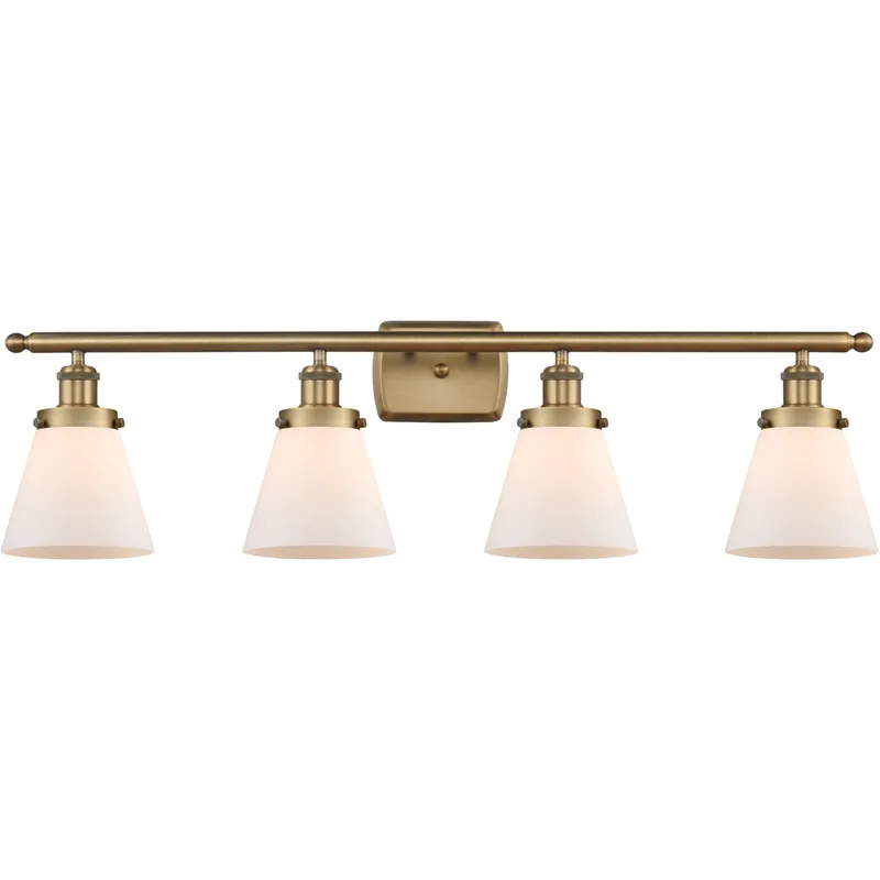 Ballston Small Cone 4 Light 36 inch Brushed Brass Bath Vanity Light Wall Light in Matte White Glass