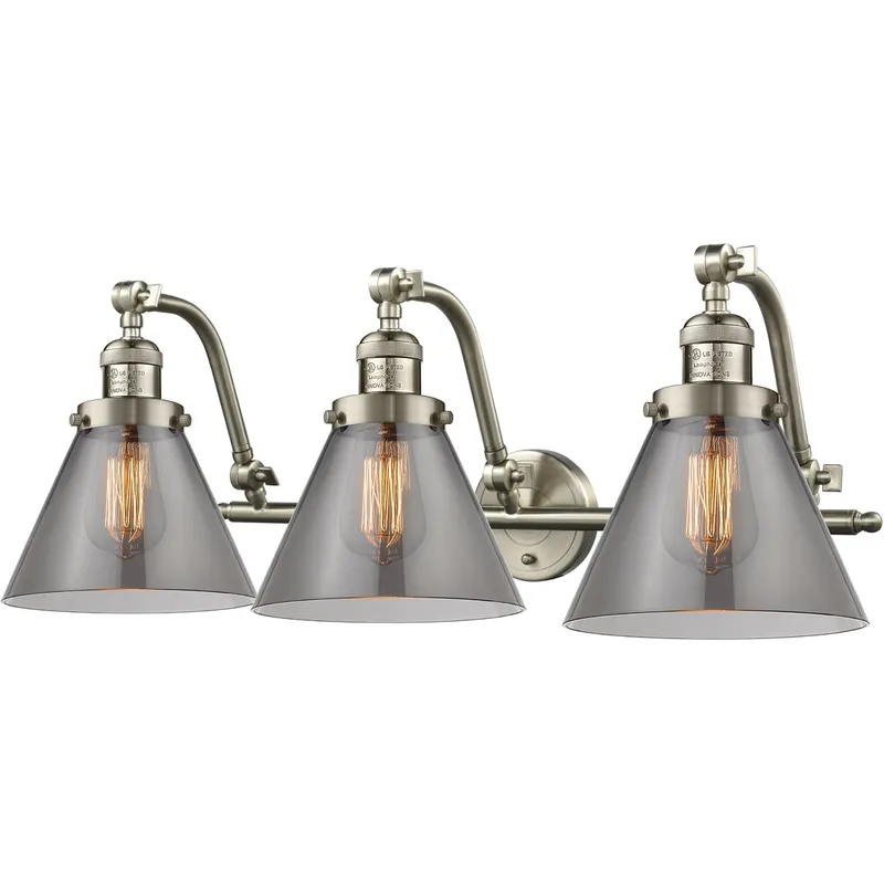Franklin Restoration Large Cone LED 28 inch Brushed Satin Nickel Bath Vanity Light Wall Light in Plated Smoke Glass, Franklin Restoration