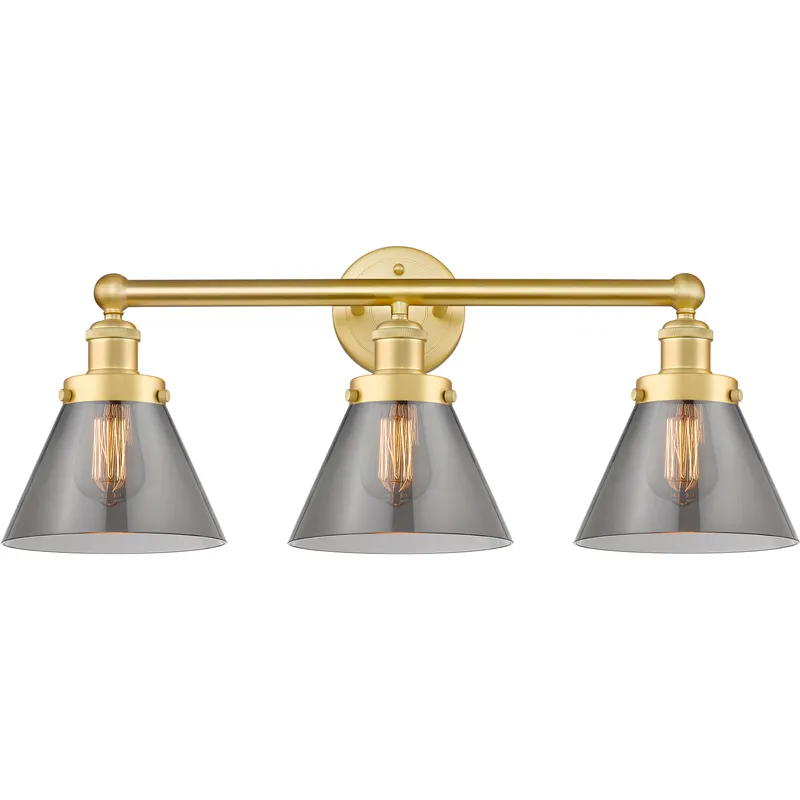 Cone 3 Light 24.5 inch Satin Gold Bath Vanity Light Wall Light in Light Smoke Glass