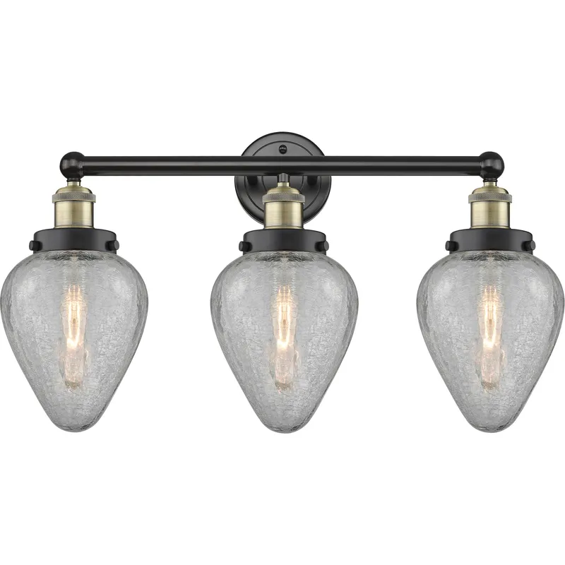 Geneseo 3 Light 24 inch Black Antique Brass Bath Vanity Light Wall Light in Clear Crackle Glass