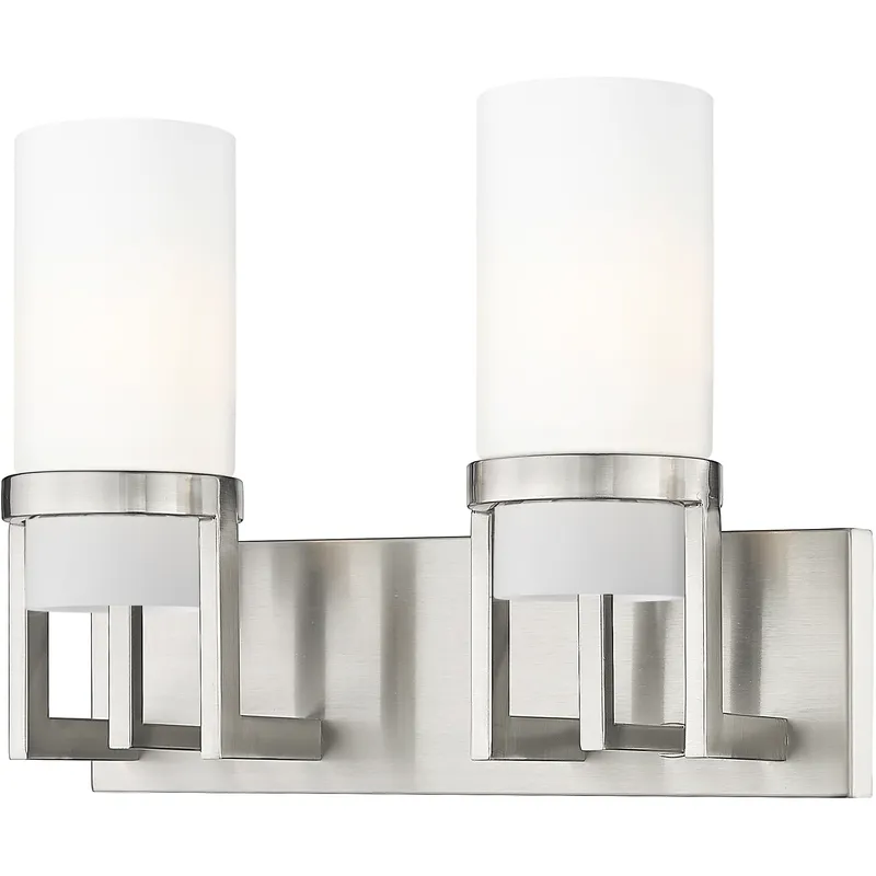 Utopia 2 Light 15 inch Satin Nickel Bath Vanity Light Wall Light in Matte White Glass
