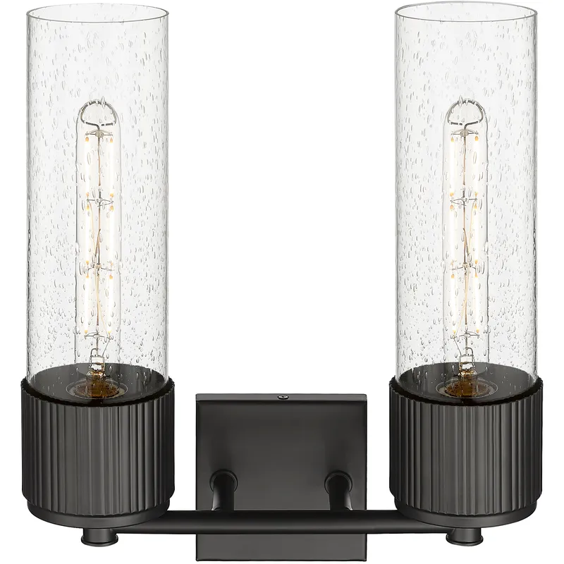 Bolivar 2 Light 13.5 inch Matte Black Bath Vanity Light Wall Light in Seedy Glass