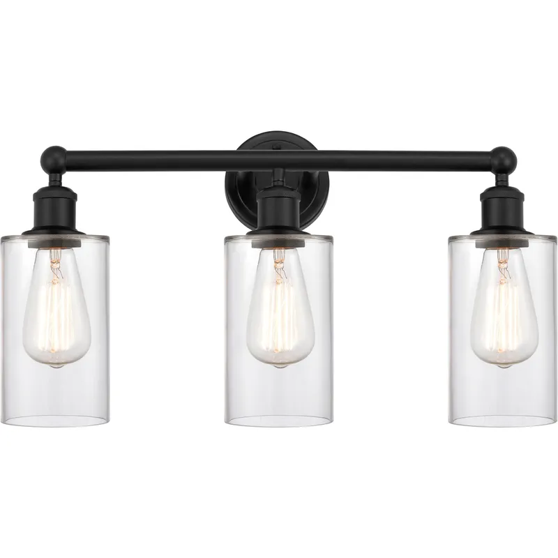 Edison Clymer 3 Light 22 inch Matte Black Bath Vanity Light Wall Light in Clear Glass