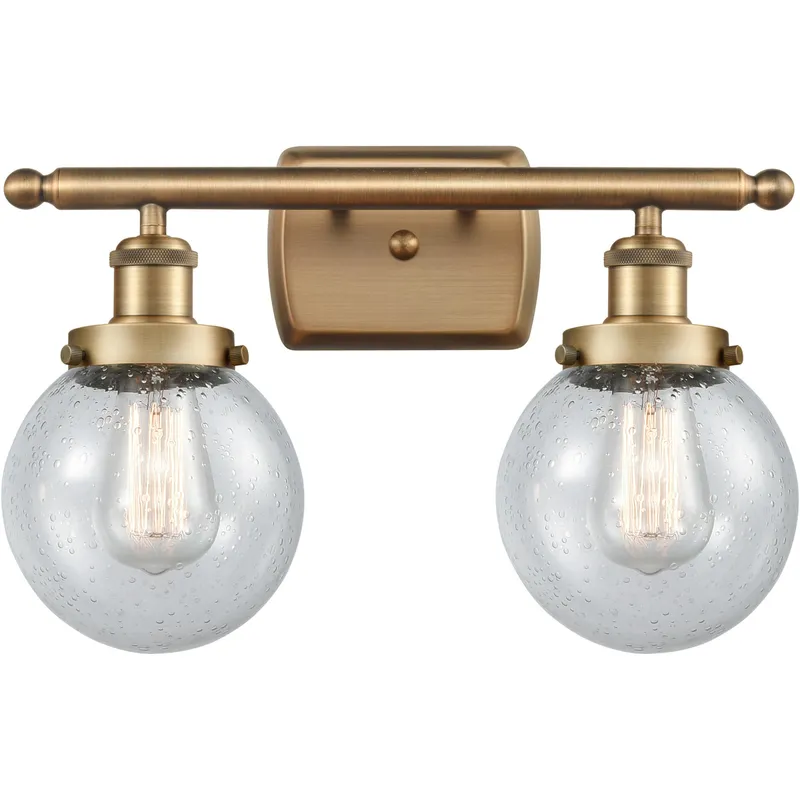Ballston Beacon 2 Light 16 inch Brushed Brass Bath Vanity Light Wall Light in Seedy Glass
