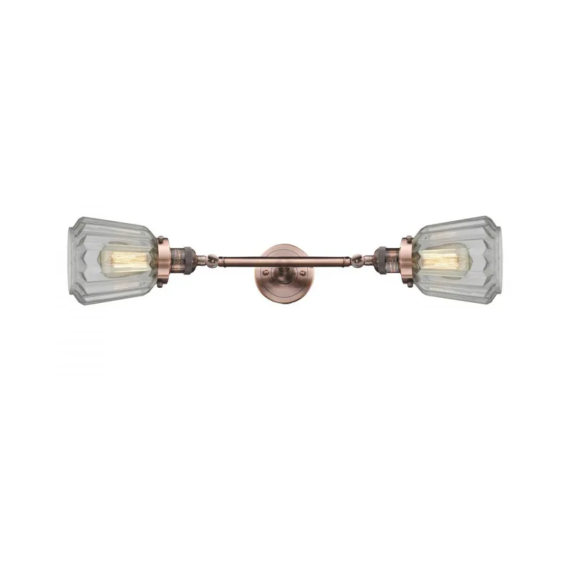 Franklin Restoration Chatham 2 Light 6 inch Antique Copper Bath Vanity Light Wall Light in Clear Glass, Franklin Restoration