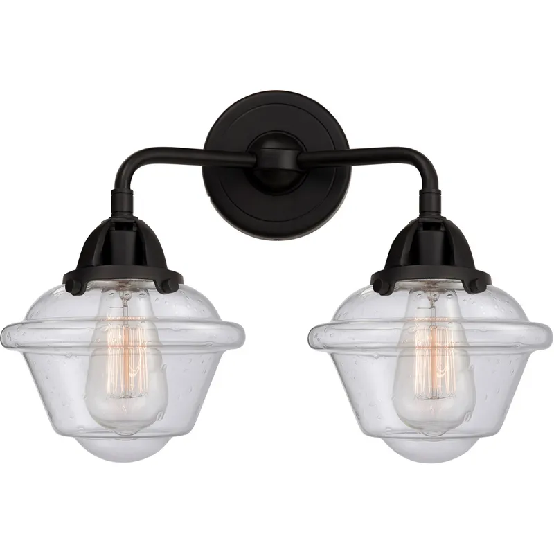 Nouveau 2 Small Oxford 2 Light 16 inch Matte Black Bath Vanity Light Wall Light in Seedy Glass