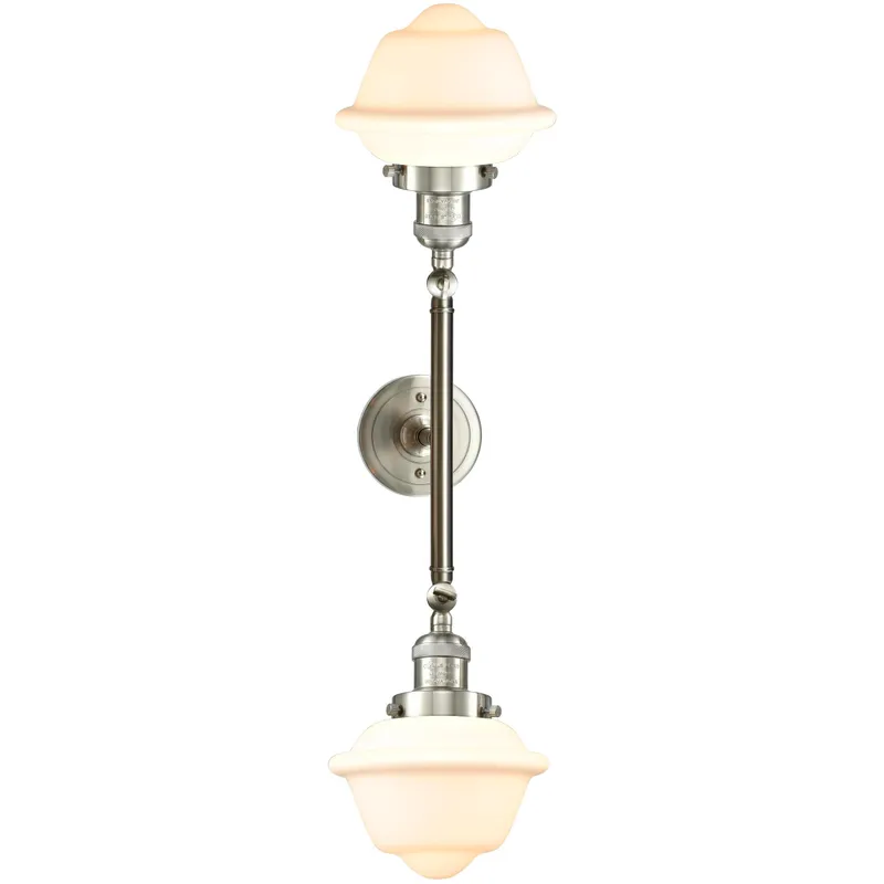 Franklin Restoration Small Oxford 2 Light 17 inch Brushed Satin Nickel Bath Vanity Light Wall Light in Matte White Glass, Franklin Restoration