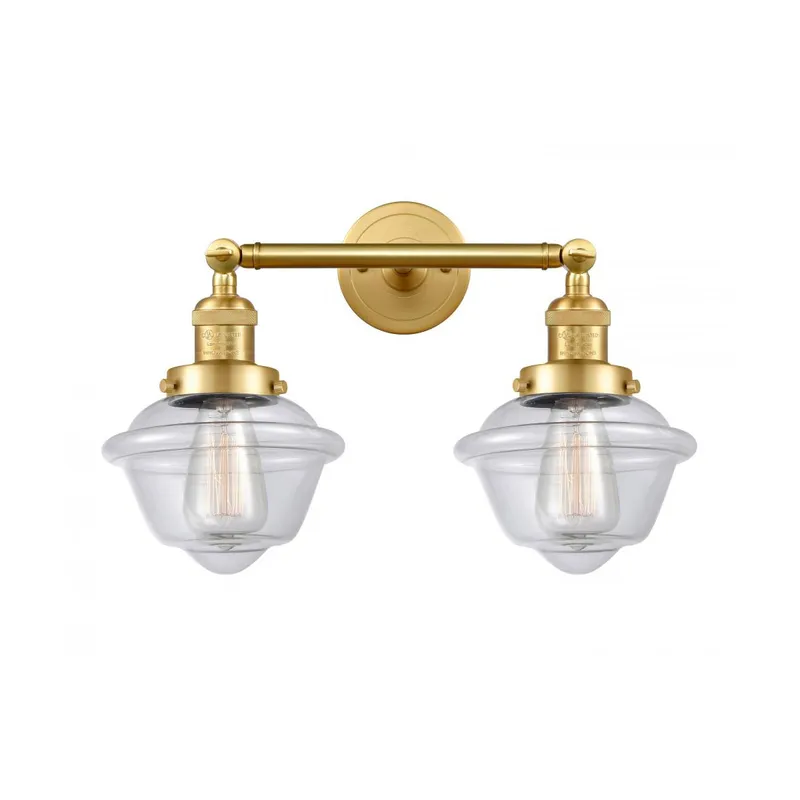 Franklin Restoration Small Oxford 2 Light 17 inch Satin Gold Bath Vanity Light Wall Light in Clear Glass, Franklin Restoration
