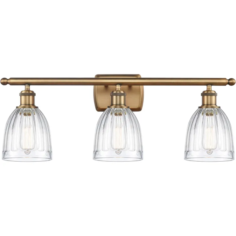 Ballston Brookfield 3 Light 26 inch Brushed Brass Bath Vanity Light Wall Light in Clear Glass, Ballston