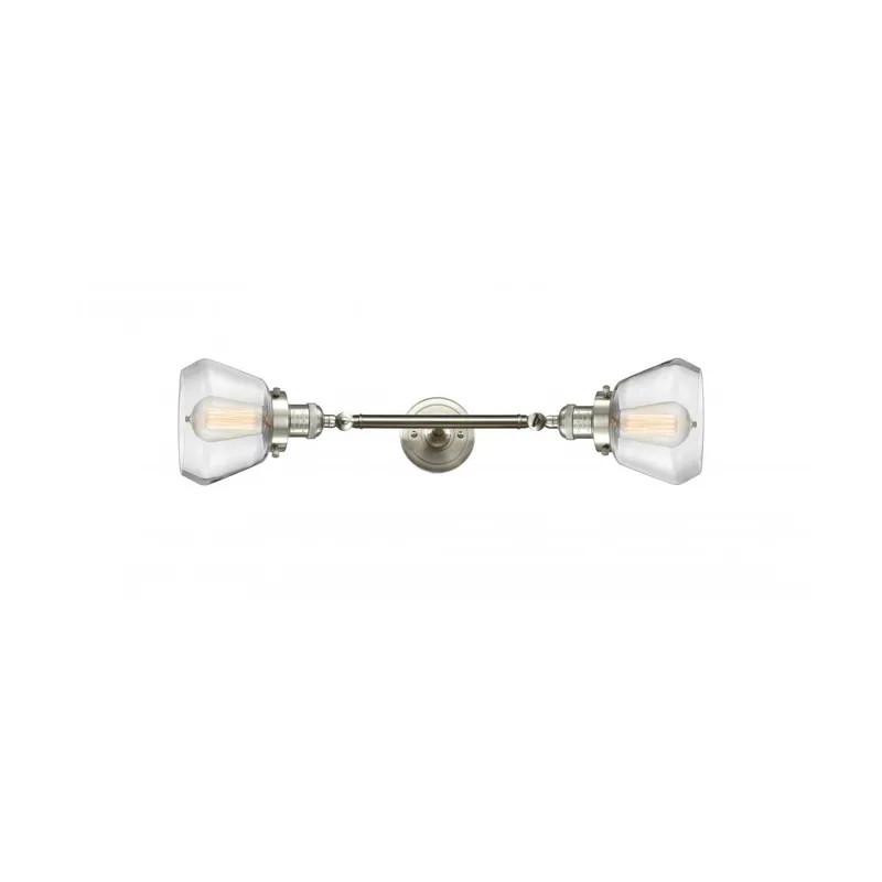 Franklin Restoration Fulton 2 Light 7 inch Brushed Satin Nickel Bath Vanity Light Wall Light in Clear Glass, Franklin Restoration