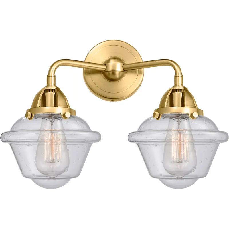 Nouveau 2 Small Oxford 2 Light 16 inch Satin Gold Bath Vanity Light Wall Light in Seedy Glass