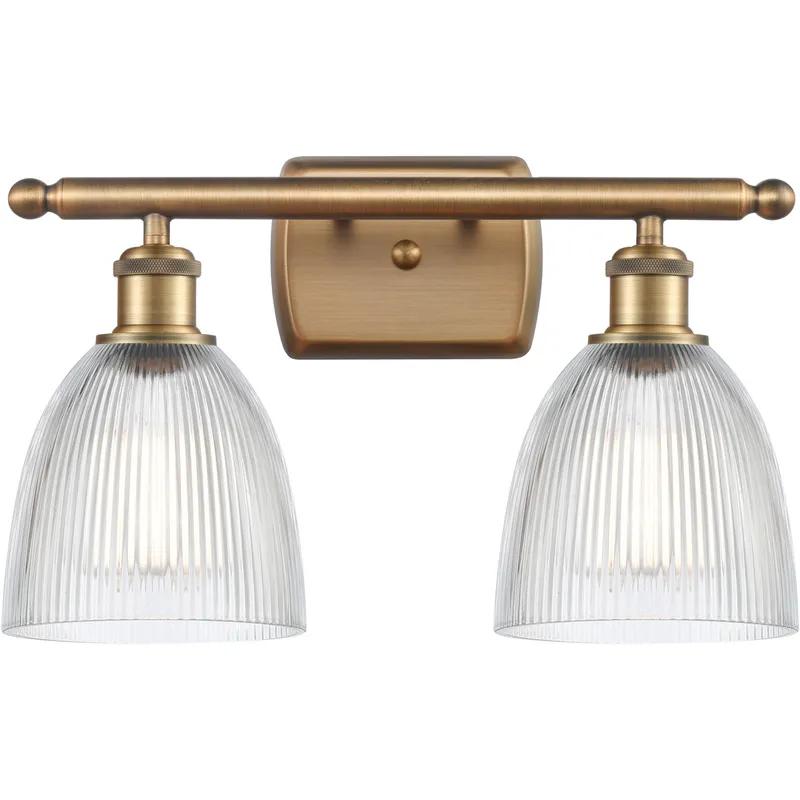 Ballston Castile 2 Light 16 inch Brushed Brass Bath Vanity Light Wall Light in Clear Glass, Ballston