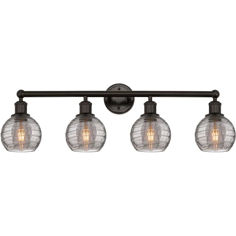 Edison Athens Deco Swirl 4 Light 32.88 inch Oil Rubbed Bronze Bath Vanity Light Wall Light