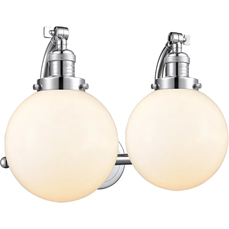 Franklin Restoration Large Beacon LED 18 inch Polished Chrome Bath Vanity Light Wall Light in Matte White Glass, Franklin Restoration