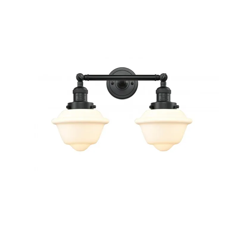 Franklin Restoration Small Oxford 2 Light 17 inch Matte Black Bath Vanity Light Wall Light in Matte White Glass, Franklin Restoration