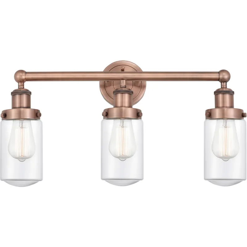 Dover 3 Light 24.5 inch Antique Copper Bath Vanity Light Wall Light in Clear Glass