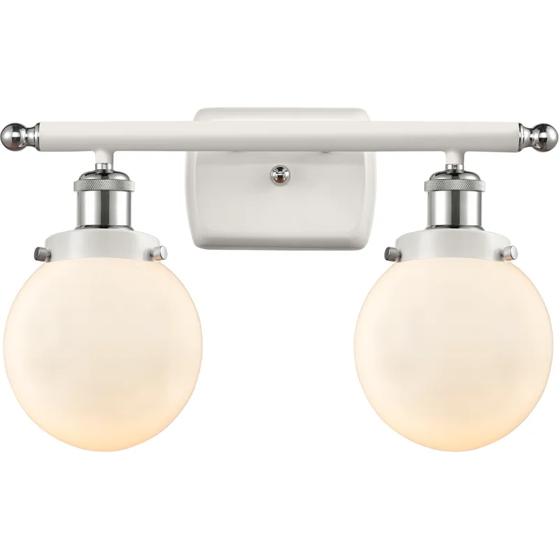Ballston Beacon 2 Light 16 inch White and Polished Chrome Bath Vanity Light Wall Light in Matte White Glass
