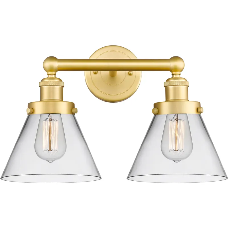 Cone 2 Light 16.75 inch Satin Gold Bath Vanity Light Wall Light in Clear