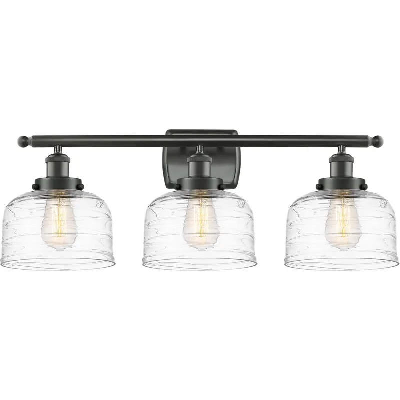 Ballston Bell LED 26 inch Oil Rubbed Bronze Bath Vanity Light Wall Light in Clear Deco Swirl Glass