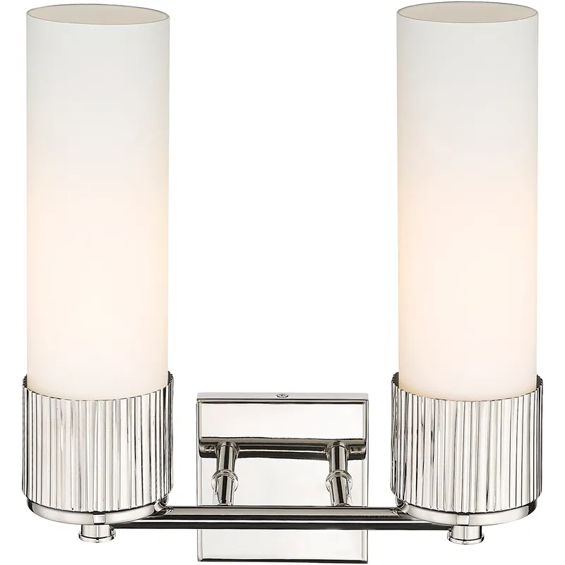 Bolivar 2 Light 13.5 inch Polished Nickel Bath Vanity Light Wall Light in Matte White Glass