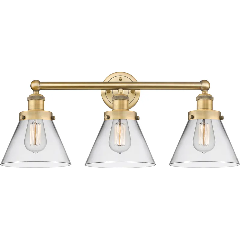 Cone 3 Light 25.75 inch Brushed Brass Bath Vanity Light Wall Light in Clear