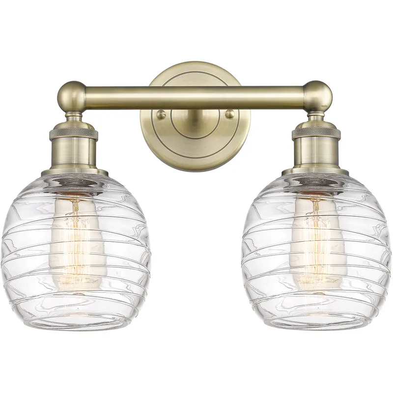 Belfast 2 Light 15 inch Antique Brass Bath Vanity Light Wall Light in Deco Swirl
