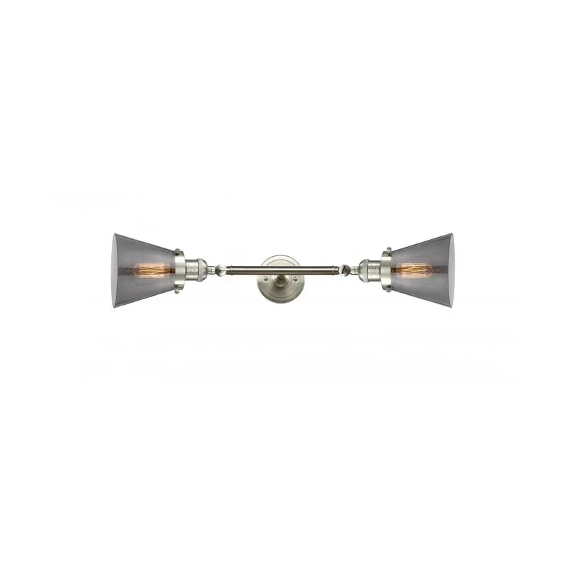 Franklin Restoration Small Cone 2 Light 6 inch Brushed Satin Nickel Bath Vanity Light Wall Light in Plated Smoke Glass, Franklin Restoration