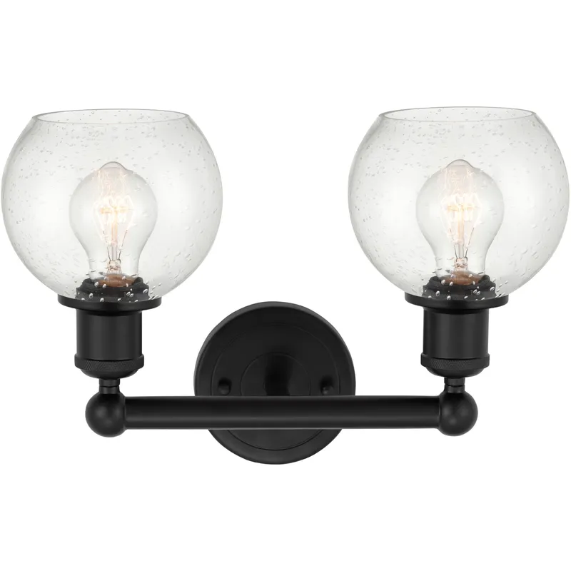 Edison Athens 2 Light 15 inch Matte Black Bath Vanity Light Wall Light in Seedy Glass