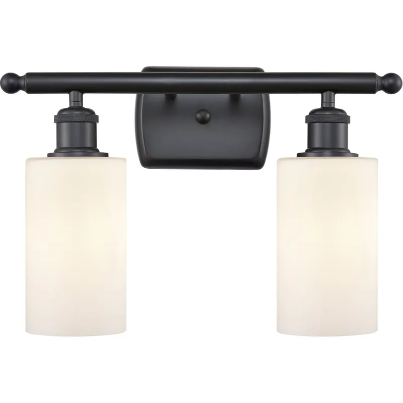 Ballston Clymer 2 Light 16 inch Matte Black Bath Vanity Light Wall Light in Matte White Glass, Ballston