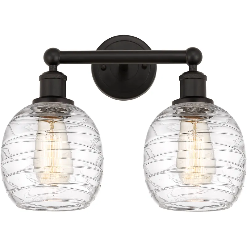Edison Belfast 2 Light 15 inch Oil Rubbed Bronze Bath Vanity Light Wall Light in Deco Swirl Glass