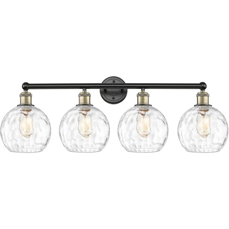 Athens Water Glass 4 Light 35 inch Black Antique Brass Bath Vanity Light Wall Light in Clear Glass