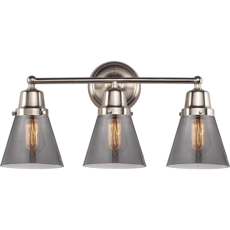 Aditi Small Cone 3 Light 22.25 inch Brushed Satin Nickel Bath Vanity Light Wall Light, Aditi