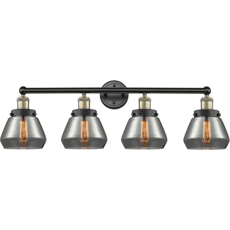 Fulton 4 Light 33.5 inch Black Antique Brass Bath Vanity Light Wall Light in Light Smoke Glass