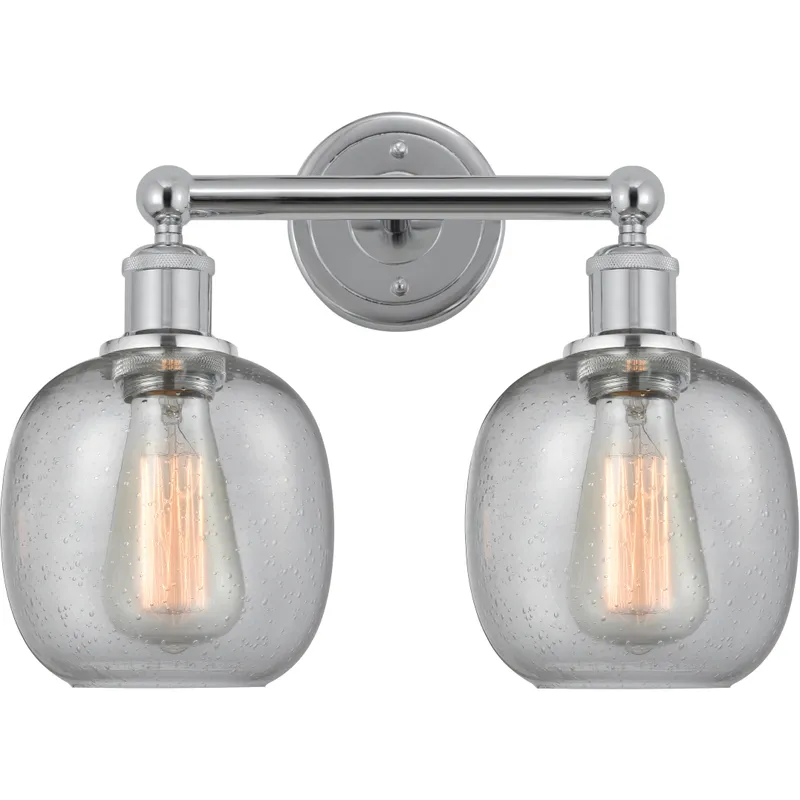 Edison Belfast 2 Light 15 inch Polished Chrome Bath Vanity Light Wall Light in Seedy Glass