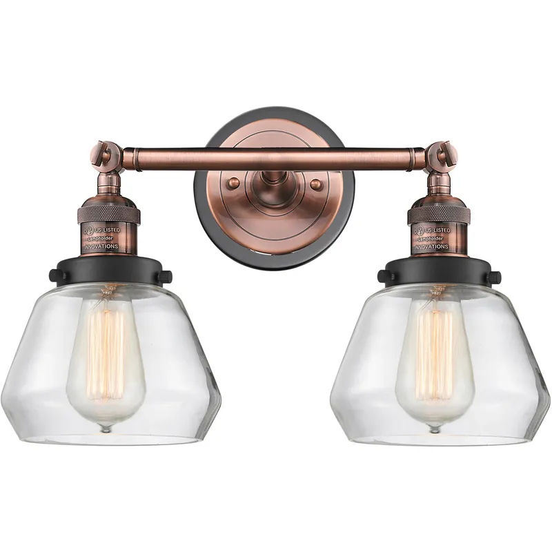 Franklin Restoration Fulton 2 Light 17 inch Antique Copper Bath Vanity Light Wall Light in Clear Glass