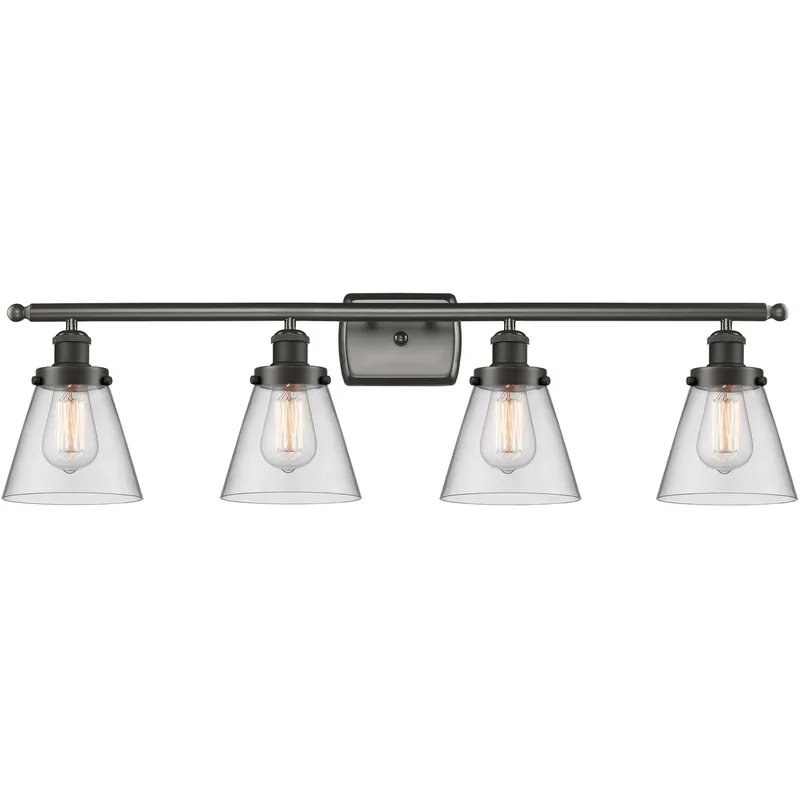 Ballston Small Cone 4 Light 36 inch Oil Rubbed Bronze Bath Vanity Light Wall Light in Clear Glass, Ballston