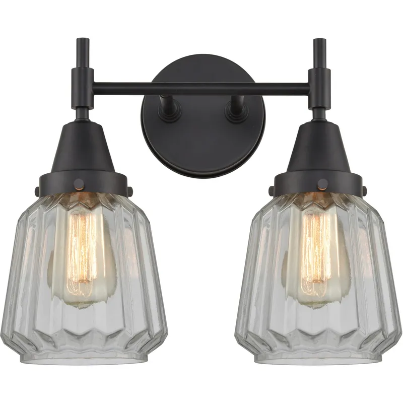 Caden LED 15.25 inch Matte Black Bath Vanity Light Wall Light in Clear Glass