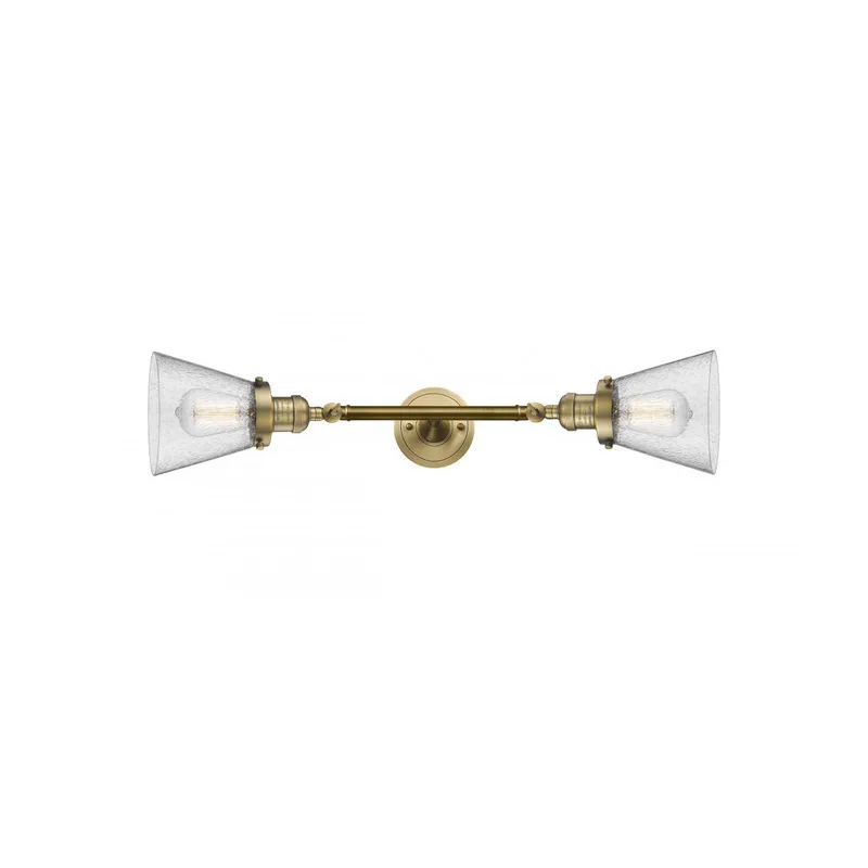 Franklin Restoration Small Cone 2 Light 6 inch Brushed Brass Bath Vanity Light Wall Light in Seedy Glass, Franklin Restoration