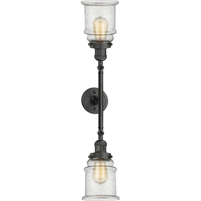 Franklin Restoration Canton 2 Light 17 inch Oil Rubbed Bronze Bath Vanity Light Wall Light in Seedy Glass, Franklin Restoration