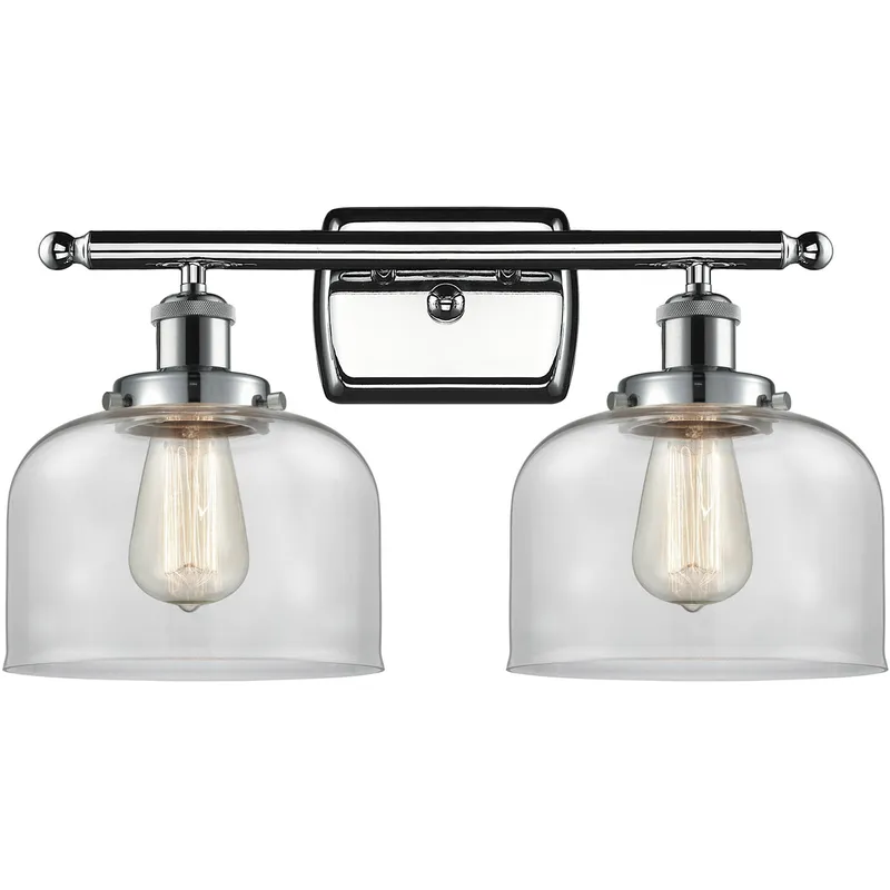 Ballston Large Bell 2 Light 16 inch Polished Chrome Bath Vanity Light Wall Light in Clear Glass, Ballston