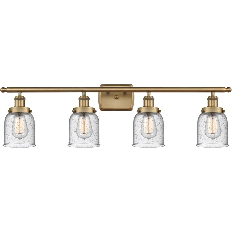 Ballston Small Bell LED 36 inch Brushed Brass Bath Vanity Light Wall Light in Seedy Glass