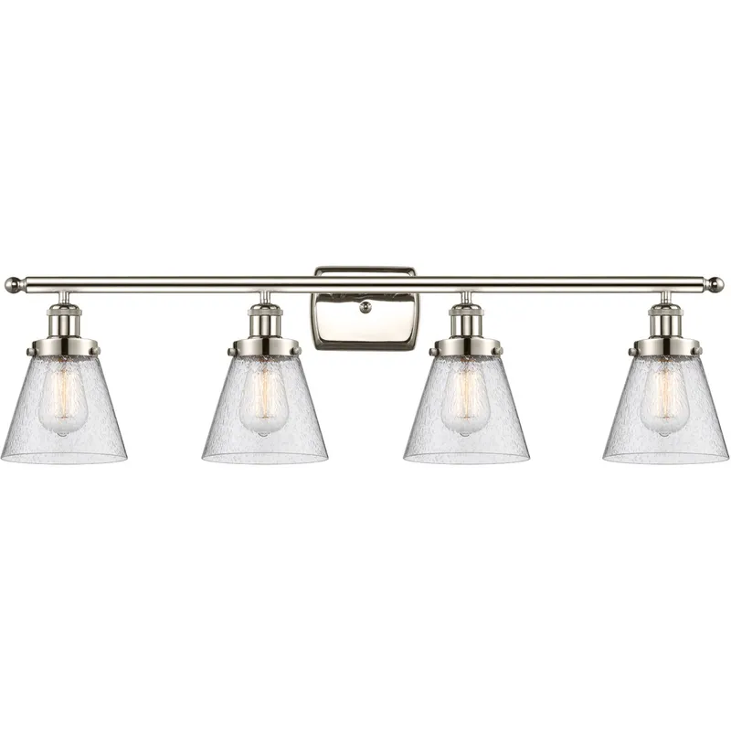 Ballston Small Cone 4 Light 36 inch Polished Nickel Bath Vanity Light Wall Light in Seedy Glass