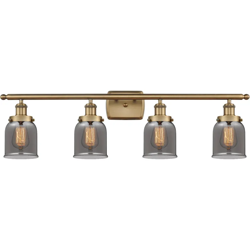 Ballston Small Bell LED 36 inch Brushed Brass Bath Vanity Light Wall Light in Light Smoke Glass